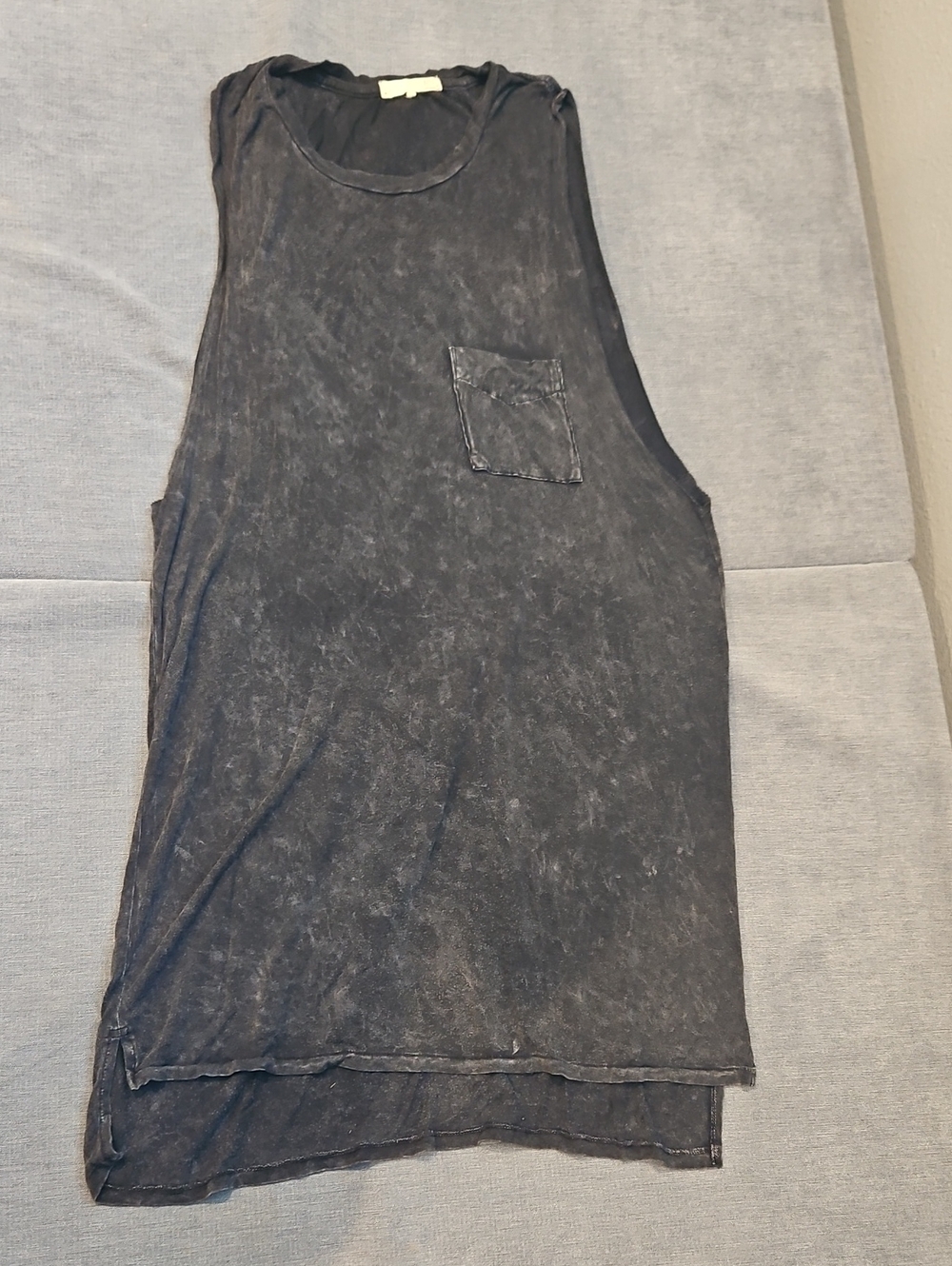 Joah Brown Washed Black Sleeveless Muscle Tank with Pocket